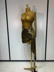 Yen long sleeve sheer mesh mini dress featuring sparkling rhinestone embellishments for a glamorous party look