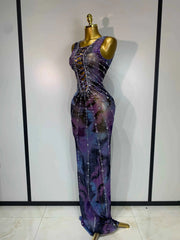 Heidi Rhinestone Sparkly Cut-Out Mesh Bodycon Maxi Dress