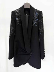 Women’s Shawl Collar Beaded Draped Blazer Dress