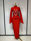 Gina black and red long sleeve bodycon bandage dress featuring elegant pearl beading