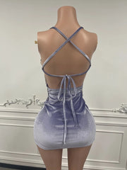 Lavender Velvet Crystal  Birthday Dress Sexy Halter