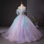 Real Picture V-Neck Princess Quinceañera Dress