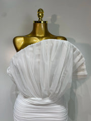 Envious Designs Tamara sexy off-the-shoulder white mini dress for birthday and bridal shower styling