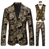 Luxury men’s 3-piece floral print suit with blazer, vest, and trousers for formal or wedding wear