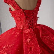 Red Floral Princess Quinceanera Dress