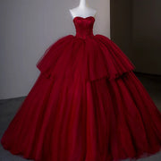 Shiny Red Organza Quinceañera Dress