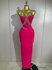 Envious Designs Diora elegant sparkly diamond halter sleeveless maxi bodycon bandage dress for evening party styling