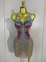 Tiana sparkly butterfly rhinestone V-neck mini dress for women, sexy bodycon evening, prom, and birthday party outfit