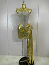 Luxury Sparkly Rhinestones Strapless Gold Mini Dress Women Evening Celebrate Birthday Party NightClub Performance Stage Outfit