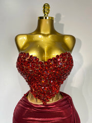 Kaliyah sparkly red diamond two-piece prom and party set for women.