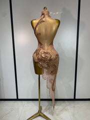Jillian sparkly diamond sequin sheer mesh asymmetric bodycon dress