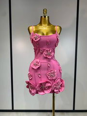 Zara square neck beaded bandage mini dress with rhinestone flower embellishment