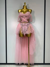 Ciara Strapless Pink Mesh Two Pieces Set Birthday Dress