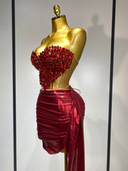 Kaliyah sparkly red diamond two-piece prom and party set for women.