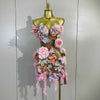 Zel Sexy Rhinestone 3D Floral Tassel Mesh Mini Dress for Women