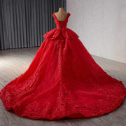 Red Floral Princess Quinceanera Dress