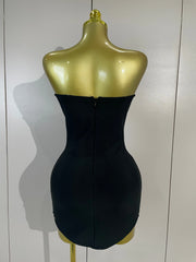 Envious Designs Kiera sexy strapless diamond chain black backless bodycon bandage mini dress for birthday and nightclub styling