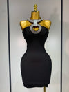 Nyra backless black bandage mini dress featuring a bodycon fit and hand-applied sparkly diamond embellishments.