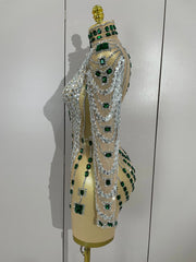 Sparkly mesh see through mini dress with diamond accents and long sleeves