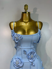 Zara square neck beaded bandage mini dress with rhinestone flower embellishment