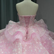 Pink Sleeve Crystal Quinceañera Dress