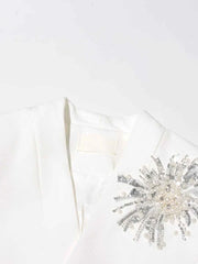 Solid Spliced Beading Slimming Blazer for Women Notched Collar Long Sleeve Jacket