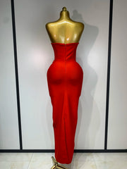 Kiara strapless backless red flower midi bandage dress – sexy elegant prom dress for women.