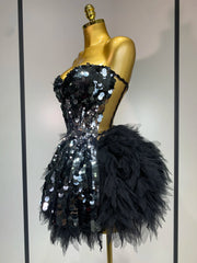 Lauryn Sparkly Black Sequins Two Pieces Set Birthday Dress