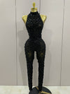 Journee wearing a luxury sparkly black diamond mesh see through jumpsuit.