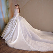 Satin O-Neck Backless Ball Gown Wedding Dress