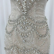 Luxury Crystal Pearls White Nude Mermaid Prom Evening Dress