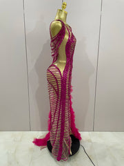 Sparkly sequin mesh see-through long tail dress for women – evening, prom, wedding, birthday, nightclub, stage outfit
