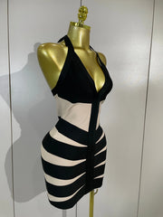Azi sleeveless halter backless bandage mini dress with a figure-hugging bodycon silhouette