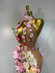 Zainab 3D flower halter sheer mesh maxi dress with floral embellishments