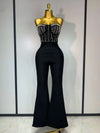 Tanisha black sleeveless strapless pearl beaded bodycon jumpsuit for women evening party birthday club outfit