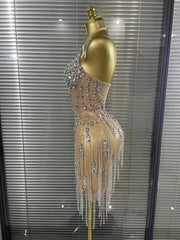 Carmen Crystal Diamond Halter Mesh Evening Gown