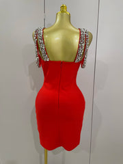 Alicia Luxury Sexy Shining Diamond Backless Bandage Bodycon Mini Dress Women Party Outfit