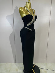Envious Designs Diora elegant sparkly diamond halter sleeveless maxi bodycon bandage dress for evening party styling