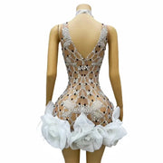 Teyana handmade shining rhinestone pearl feather lace prom gown for women.