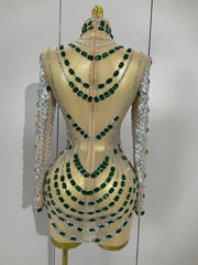 V neck mini bodycon dress with pearl beading and feather detailing