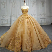 Gold Beading Quinceanera Dress