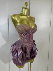 Victoria strapless sheer mesh bodycon dress with sparkling leaf embellishments