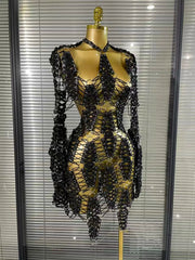 Ramona long sleeve laced-up hollow out bodycon mini dress for date night and nightclub styling