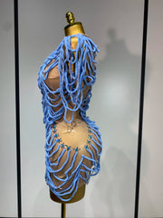Brielle sexy mesh see through sparkly rhinestone chain prom dress.