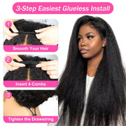 30 inch 3 in 1 half kinky straight human hair wig with drawstring seamless flip, 250% density, glueless and silk-free wear and go wig.