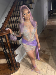 Luxury Diamond Lilac See Thru Sexy Birthday Dress
