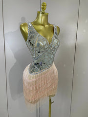 Anastacia sparkly diamond mirror sleeveless mesh see-through mini dress for evening and birthday party styling