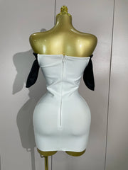 Joan Sexy Shiny Golden Rhinestone White Bandage Mini Dress Birthday Party Outfit Women