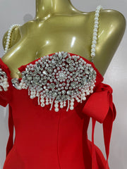 Ivana diamond beaded halter bodycon bandage dress for women’s evening parties, birthdays, or club events.