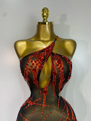 Carmina sexy backless hollow out red diamond mini dress for nightclub and stage performance styling